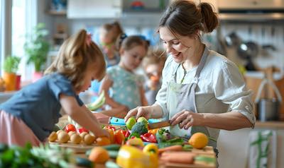 kita erzieherin bereitet gesunde snacks vor