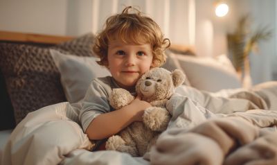 kind stolz im neuen großen bett