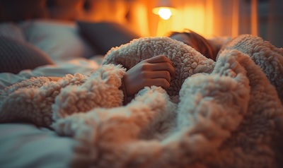 Kind hält Schnuffeltuch als Schnuller-Ersatz beim Einschlafen