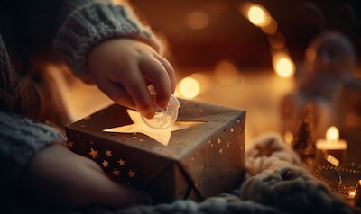 Kleinkind legt seinen Schnuller am Abend in die Schnullerfee-Box